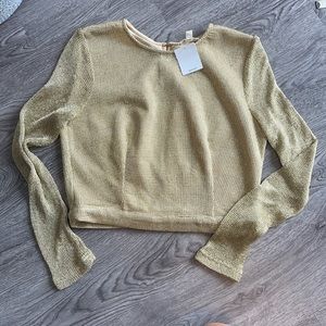 NWT Silence + Noise gold long sleeve crop top